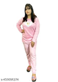 Baby pink women's woolen winter night suit with long sleeves, solid design, size L or XL, Indian origin