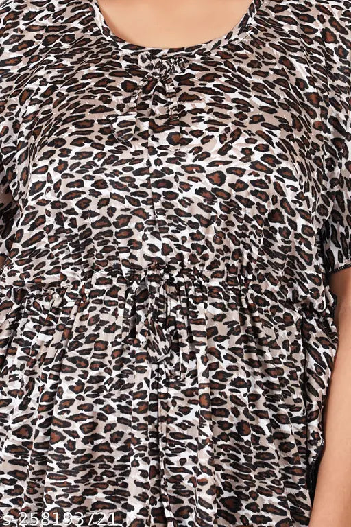 Satin kaftan-style night suit with pocketed pyjamas, printed design in soft super soft fabric