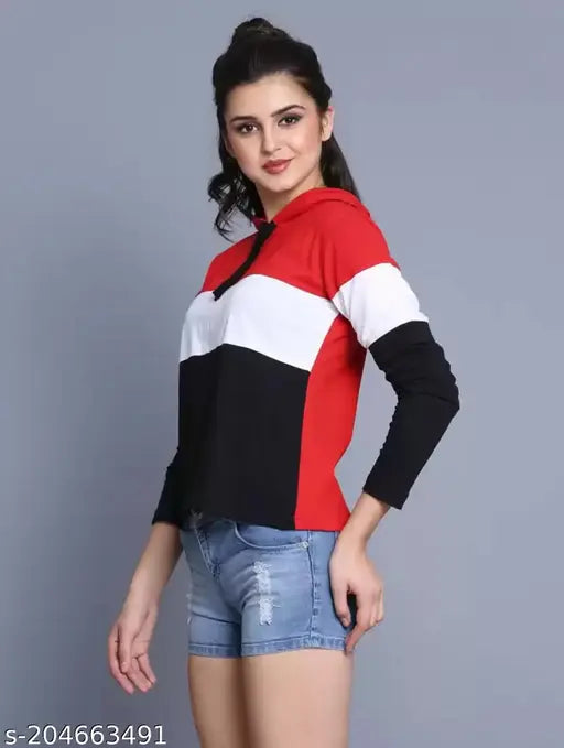 Women's cotton blend hoodie and colorblocked t-shirt set of 2, long sleeve, multicolor clothing on hanger