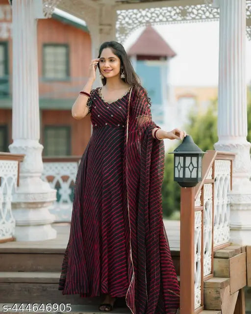 Dyed/washed Georgette Anarkali gown with dupatta, featuring solid fox embroidery work. Indian-made, perfect for casual dressing