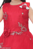 kids girls dress new model net fabric fit and flare design below knee length India