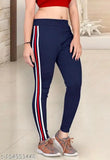 Navy striped cotton blend jeggings for sports and yoga, elastic waistband with soft comfort for winter
