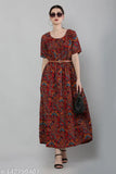 Crepe printed women's Anarkali kurti, short sleeves, vibrant Indian design. S, M, L, XL, XXL sizes available