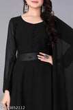 Georgette Plain Kurtis, Palazzo & Dupatta Set - Indian women's fashion for office wear or special occasions, featuring a long sleeve gown, wide-leg palazzo pants, and draped dupatta in high-quality georgette fabric