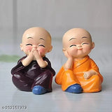 Resin Buddha monk set of 4 for car dash, living room, office decor - intricately designed Indian artisanship, 5 cm tall