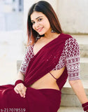 Maroon Georgette saree with embroidered sequin detailing, sleeveless style