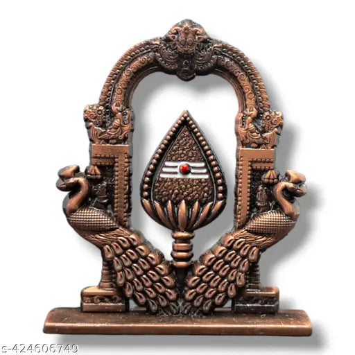 Antique Copper Plated Murugan Vel Mayil Idol with Peacock - Indian handcrafted car dashboard decorative item