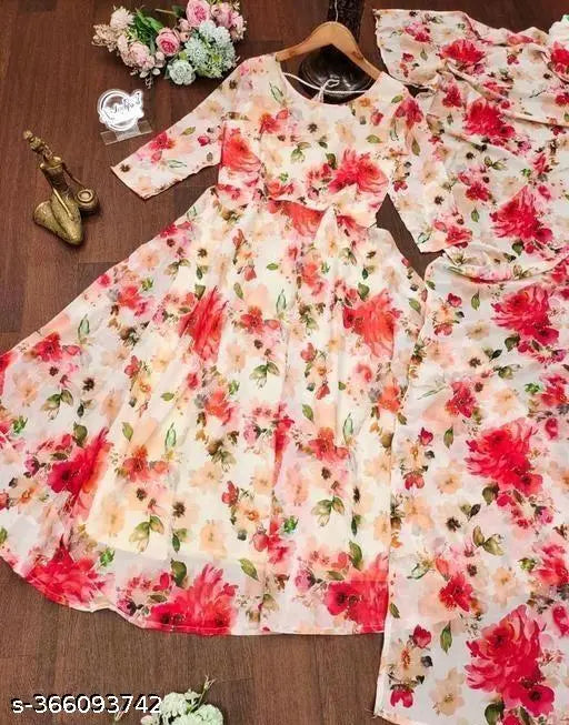 Flower embroidered kameez with long sleeves