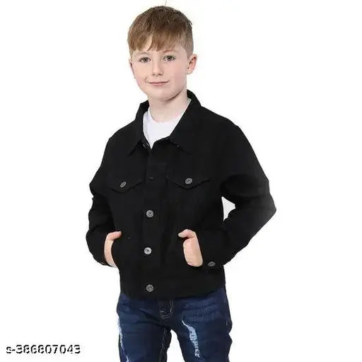 This is a black jacket with a snap closure