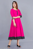 Pink rayon round pleated flared kurti with 3/4 sleeves, hand washable and machine washable, suitable for casual or formal occasions