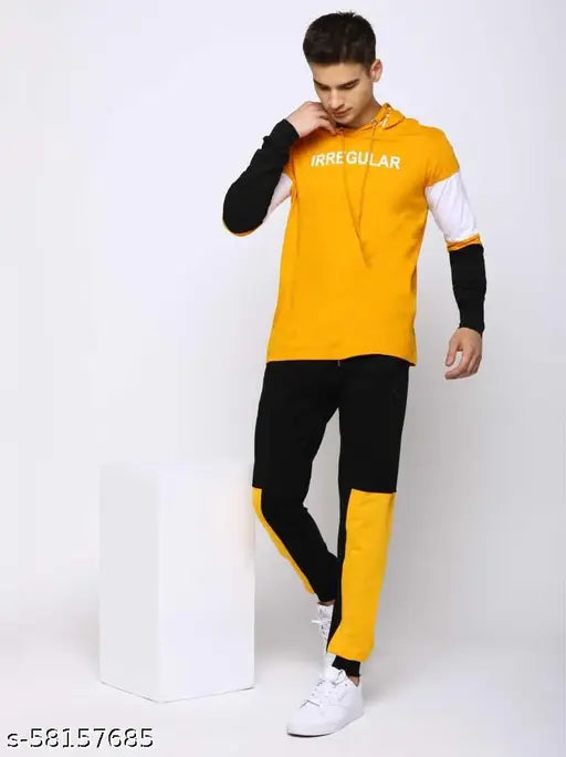 JUMP CUTS Men's Printed Hood Yellow Tshirts