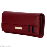 Red Sadia faux leather clutch with multiple card slots and 2 phone pockets