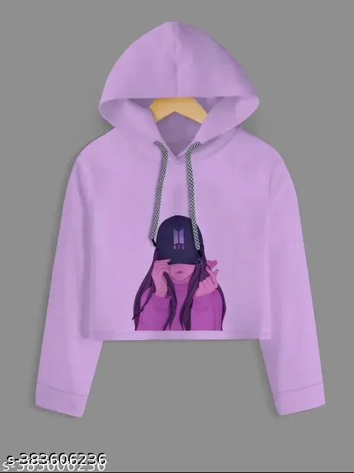 Purple cotton blend crop top with BTS logo, long sleeves, suitable for girls (XXS - M), India origin