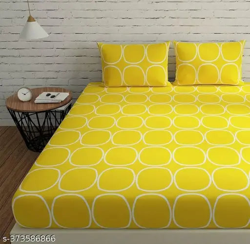 Yellow cotton fitted bedsheet with 2 pillow covers, premium quality by HOMICON for a comfortable summer sleep