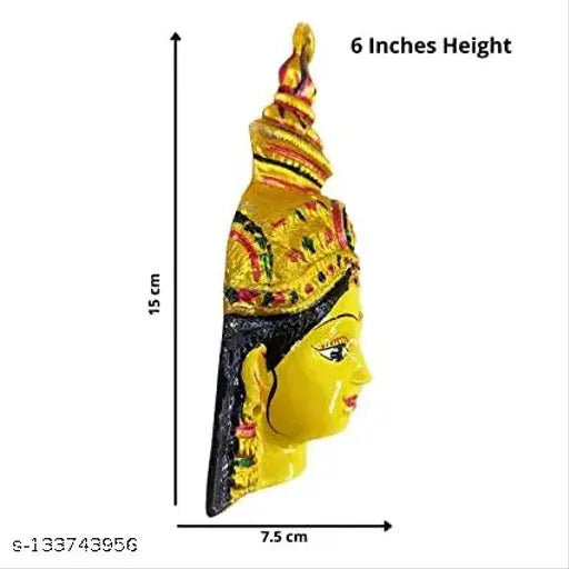 Ceramic God Idol: Rich Elite Yellow Vara Mahalakshmi Face Mukwada, adorned with premium embedded jewelry (10"x2"x3"), handcrafted in India