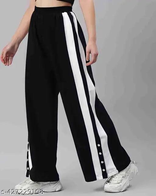 Black and white striped women's pants, long sleeves, cropped length, elastic waistband