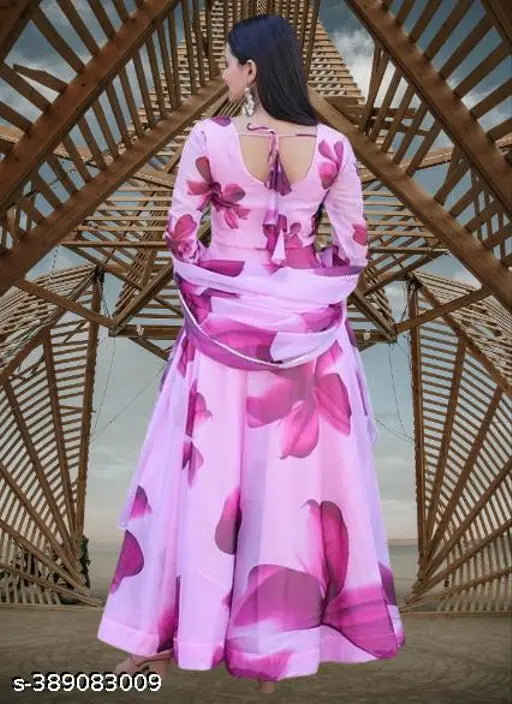 Pretty Floral Pink Georgette Gown, Indian ethnic wear for weddings or parties