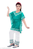 Rayon kaftan and palazzo set for girls, solid pattern with border detail, sizes 3-4 Years - 8-9 Years. Made in India