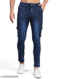 Blue distressed skinny jeans with multiple pockets