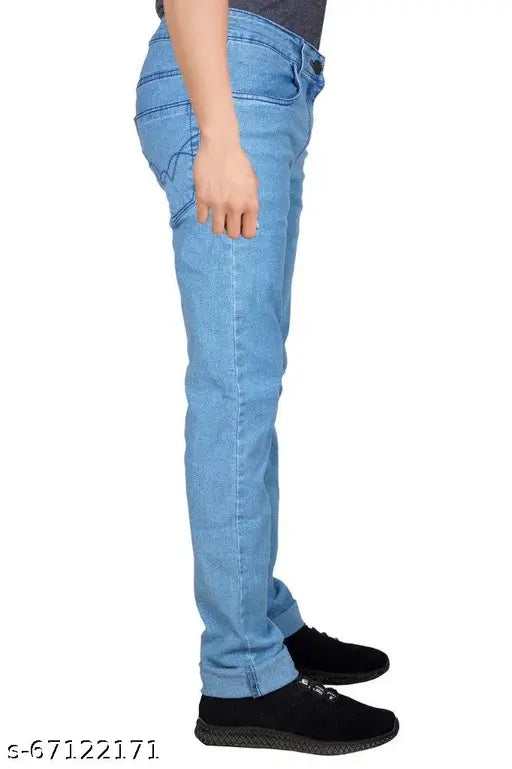 Just black men's straight light blue jeans: cotton, solid color, men's stretchable regular fit jeans, LIGHTBLUE size 28/30/32/34 (waist 28-34, length 42in), origin India