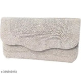 Designer women's beaded silver clutch purse with adjustable strap