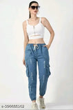 Sky blue denim women's trousers with a high waist and side pockets