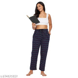 Blue and white polka dot pattern on women's lounge pants