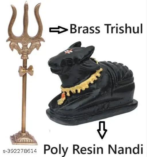 Black polyresin Shivling with brass Nandi, Indian home decor item for good energy
