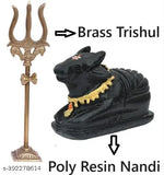 Black polyresin Shivling with brass Nandi, Indian home decor item for good energy