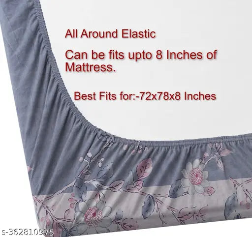 Grey pink glace cotton, superfine botanical flat sheets - double queen size with 2 pillow covers, ideal for adults in summer. Made in India