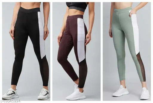 Green Shade striped net jeggings for women, fully stretchable and comfortable gym wear