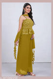 Sequined Georgette Peplum Top with Palazzo and Tasseled Dupatta, Indian ethnic wear fashion set