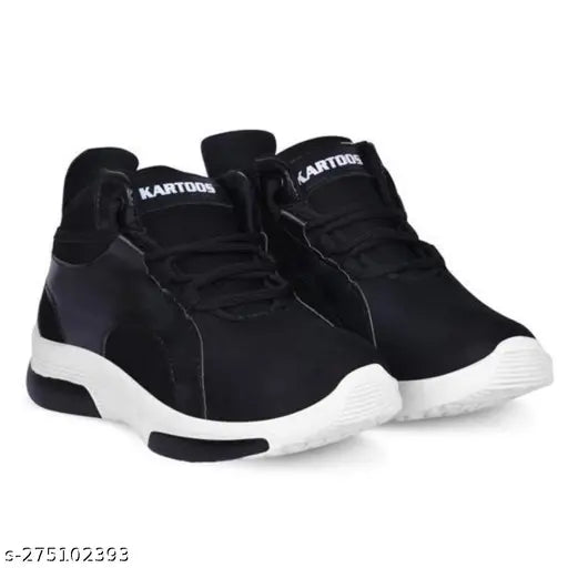 Black casual sports running sneakers for kids