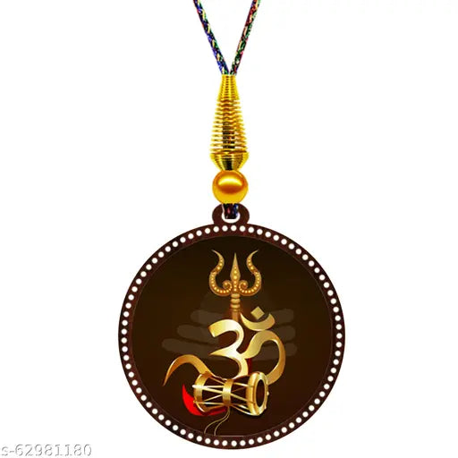 Glossy wooden Om Shiva Divine car hanging/wall decor, premium Indian-made religious idol with pre-installed thread