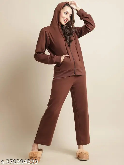 Velvet Full-Sleeve Hoodie Tracksuit, Solzieq Women's Winter Wear in Solid Design, perfect for cozy loungewear