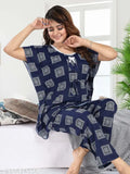 XL/XXL printed nighty, women's polyester kaftan with drawstring - Indian-made sleepwear