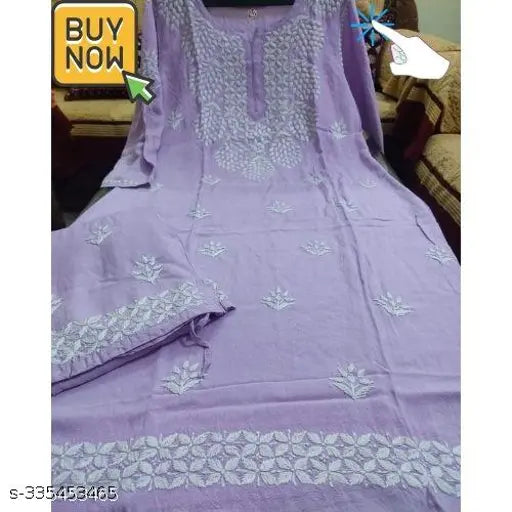 Firoji Chikankari embroidered work kurti, purple, 2 piece set