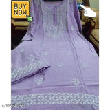 Firoji Chikankari embroidered work kurti, purple, 2 piece set