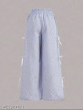 Blue and white striped fabric bow pants