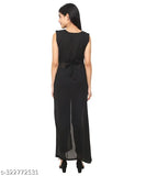 Georgette blend, sleeveless round neck kurti with front slit - elegant, lightweight women's fashion from India