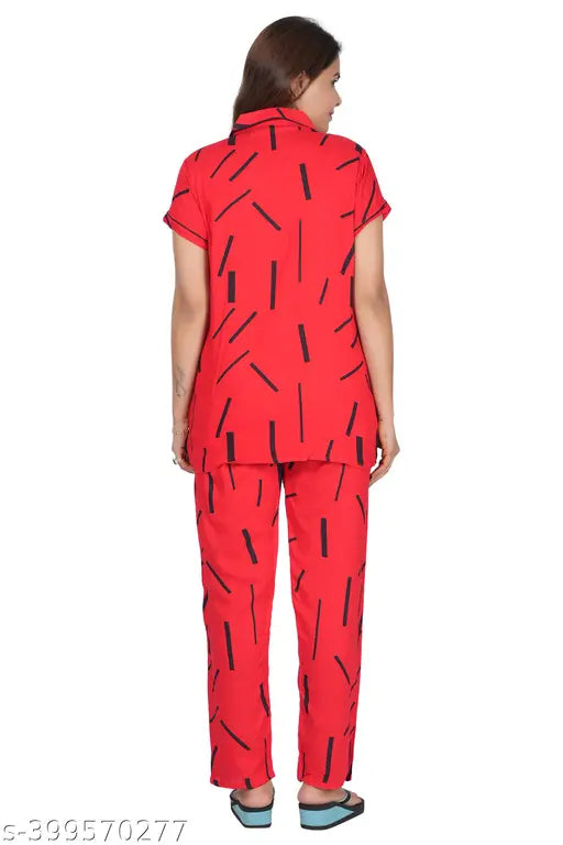 Muskaan Women's Rayon Night suit Shirt & Pyjama Set with Pocket - Printed, short-sleeved rayon nightwear in Casual size