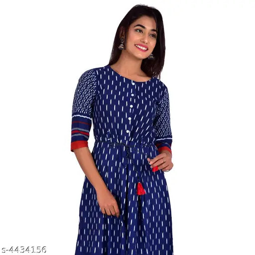 Stylish cotton flex Anarkali kurti in dyed/washed pattern, S-XXXL sizes. Cotton top and rayon bottomwear with three-quarter sleeves. Made in India." (123 characters)