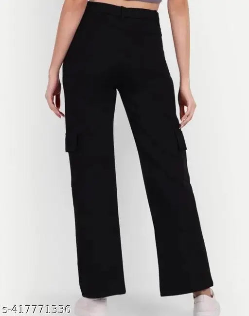 Black cargo pants with four pockets for girls