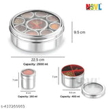 Silver 12-Compartment Spice Box - Stainless Steel Masala Dabba for Kitchen