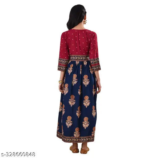 Gold polka print rayon Anarkali kurti, trendy ethnic wear gown for women's parties