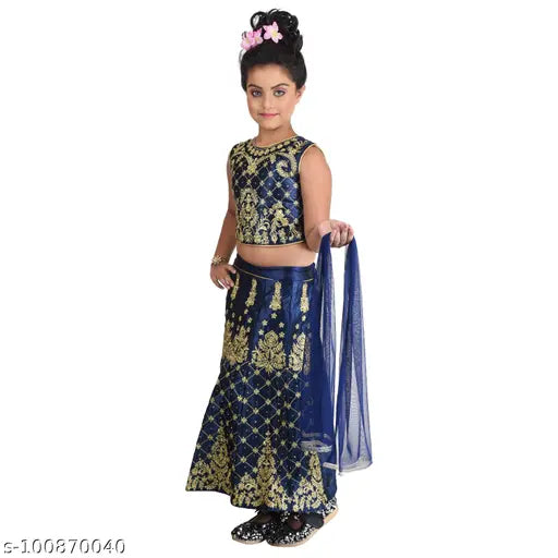 Embroidered soft silk lehenga choli with super net dupatta, 5-6 years size. Indian party wear fashion, inspired by global crafts