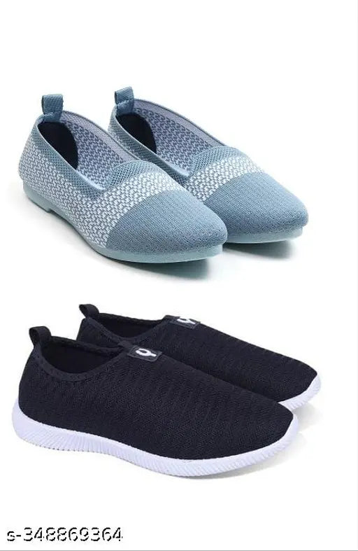 Embellished mesh loafers combo (2pcs) - high quality, comfortable, skin-friendly slippers for women and girls, diabetic & orthopedic friendly, Indian origin