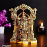 Tirupati Balaji Perumal metal idol set, L-B-H-15.5x4.5x2.2 cm, for home, temple, office or gifting, symbolizing luck, happiness, and prosperity (India)
