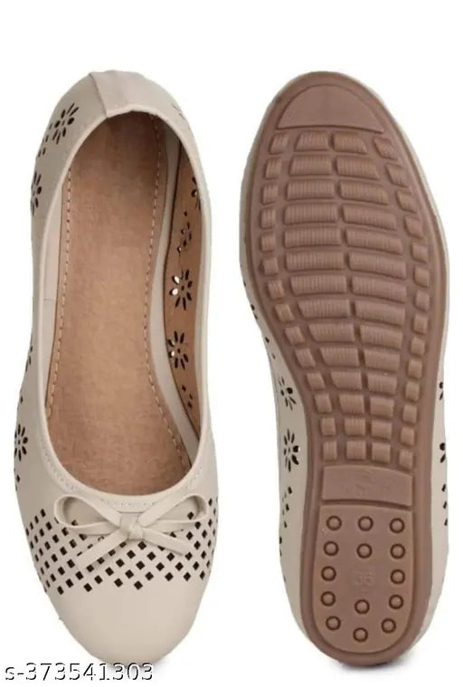 Synthetic leather creme-colored ballerinas for women, slip-on style - MAHI & LOOKS belly flats, India origin