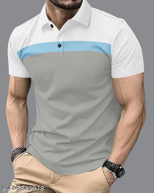 White cotton blend men's colorblocked T-shirt, short sleeves, ultra-soft & comfortable, perfect for casual outfits